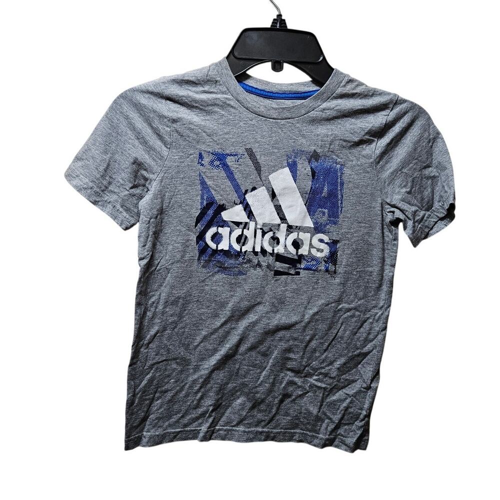 Adidas Girls Gray Graphic Logo Tee Shirt Style AA6677 Size 7 Girls ~ Sporty Kids